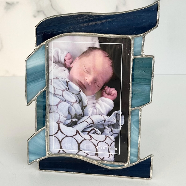 Navy blue stained glass picture frame: denim blue home accent