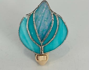 Turquoise Blue and Teal Green stained glass electric night light