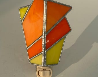 Sunrise Stained Glass night light: bright orange and yellow rays of color