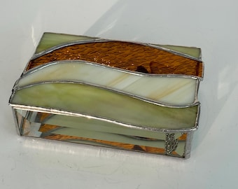 Natural brown and green Stained Glass Box: abstract and flowing