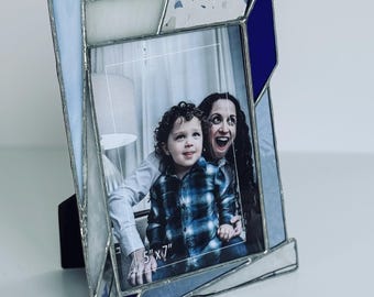 Cobalt Blue Stained Glass Picture Frame, Photo frame, blue glass, 5 x 7" frame, birthday gift, baby gift, handcrafted frame, housewarming