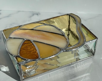 Pale brown and yellow Stained Glass Trinket box: gift for fiber lover, yarn