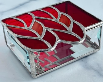 Red Stained Glass Knit Stitch Trinket Box: Fiber Art, Knitting Tool Holder