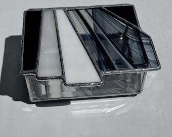 Stained Glass Trinket Box, Black White Geometric Abstract Art
