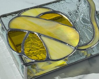 Sunshine Yellow Stained Glass Trinket box: gift for knitter, crocheter or fiber artist