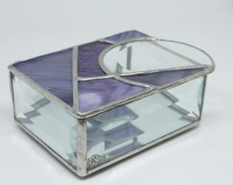 Stained Glass Box, Stained Glass Jewelry Box, Geometric stained glass, Contemporary glass, Glass Jewelry Box, grape purple stained glass box