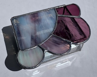 Stained Glass Jewelry Box, Plum Purple Blue, Bevel Sides, Mirror Bottom (3" x 4" x 1.5")