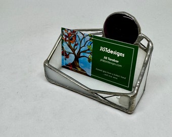 Stained Glass Business Card Holder, black and white stained glass, black glass, white glass, stained glass, phone stand, graduation gift