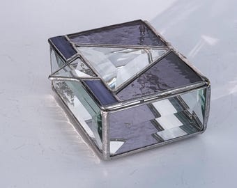 Purple Stained Glass Trinket Box: Contemporary abstract mirrored box