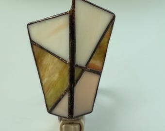 Stained Glass Night Light, brown stained glass, natural glass, baby gift, Abstract Stained Glass, Electric Nightlight, Boho stained glass