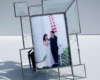 Handcrafted Stained Glass Picture Frame: Clear Texture Accent, 4x6 Photo