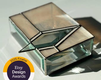 On RESERVE for Etsy Design Awards. Please do not purchase! | Peach Diamond Stained Glass Jewelry Box: Coral Champagne Trinket Box