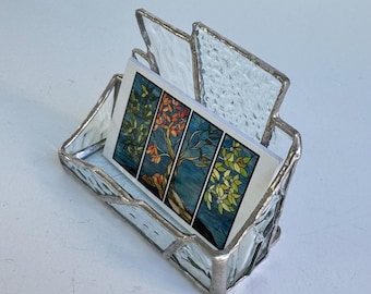 Textured Stained Glass Business Card Holder: Handcrafted Desk Decor