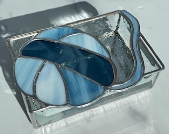 Denim Blue Ombe Stained Glass Jewelry Box: gift for knitter, crocheter or fiber lover