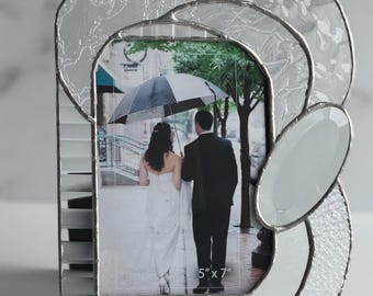 Stained Glass Table Top Picture Frame, Clear Texture Stained Glass,  Wedding Gift,  5x7 picture frame, abstract stained glass, mothers day