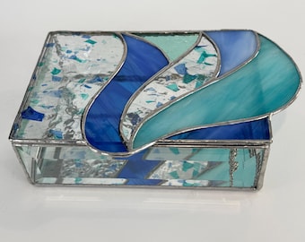 Teal and Blue Stained Glass Jewelry Box: contemporary abstract home decor