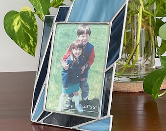 Blue Stained Glass Picture Frame: 3.5" x 5" Photo Display