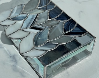 Black and white Stained glass knit stockinette stitch box: gift for knitter