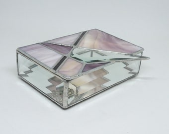 Plum Stained Glass box, Stained Glass jewelry box, Triangle Abstract Stained Glass Box, plum purple stained glass, glass jewelry box, boho