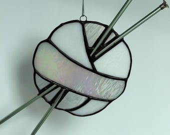 Stained Glass Ball of Yarn, Yarn Balls, Sun Catcher, Knitting sun catcher, gift for knitter, white stained glass, fiber lover, ombre yarn