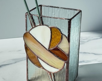 Stained Glass knitting needle holder: natural variegated yarn, gift for knitter