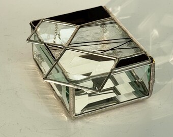 Black and Clear Stained Glass Jewelry Box: Square Bevel Trinket Box