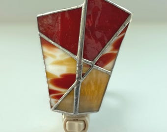 Stained Glass Night Light, Sunrise color glass, Red Glass Nightlight, Abstract Stained Glass, Electric Nightlight, golden stained glass