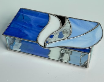 Cobalt blue and white Stained Glass Jewelry Box: trinket box