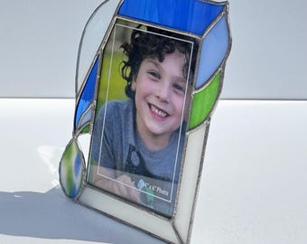 Handcrafted Stained Glass Picture Frame: Blue & Green 4x6