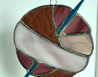 Stained Glass Ball of Yarn, Yarn Balls, Stained Glass Sun Catcher, Crochet sun catcher, gift for crocheter, purple plum glass, fiber art