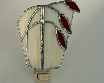 Red flower petal stained glass: electric night light