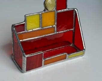 Red Stained Glass Business Card Holder, graduation gift, red orange stained glass, new job gift, red and orange stained glass, graduation