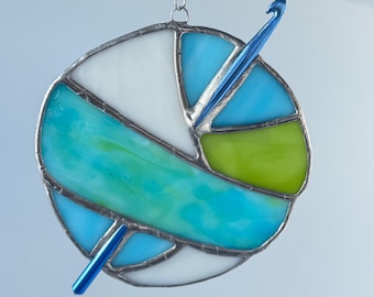 Lime and Turquoise Stained Glass Ball of Yarn: Sun Catcher for Crocheter