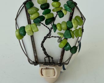 Tree of Life Night Light, Stained Glass Tree nightlight, White Glass Night Light, Wire Wrapped Tree of Life, Glowing tree of life, wire tree