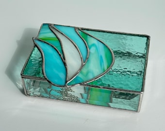 Turquoise and lime green Stained Glass Jewelry Box, Glass trinket box