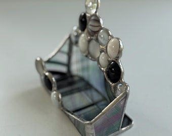 Stained Glass Business Card Holder, Black stained glass, iridescent stained glass, graduation gift, promotion gift, new job gift, office