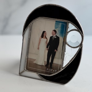 Black White Clear Texture Hand Crafted Stained Glass Picture Frame, clear texture stained glass, black and white glass, 3 x 5 photo frame
