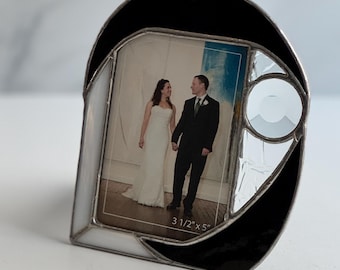 Black White Clear Texture Hand Crafted Stained Glass Picture Frame, clear texture stained glass, black and white glass, 3 x 5 photo frame