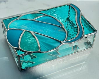 Turquoise Stained Glass Trinket box: gift for knitters, crocheters, or fiber lovers