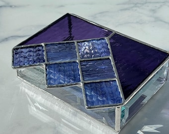 Purple Stained Glass Knit Inspired Jewelry box: Entrelac knit stitches, gift for knitter