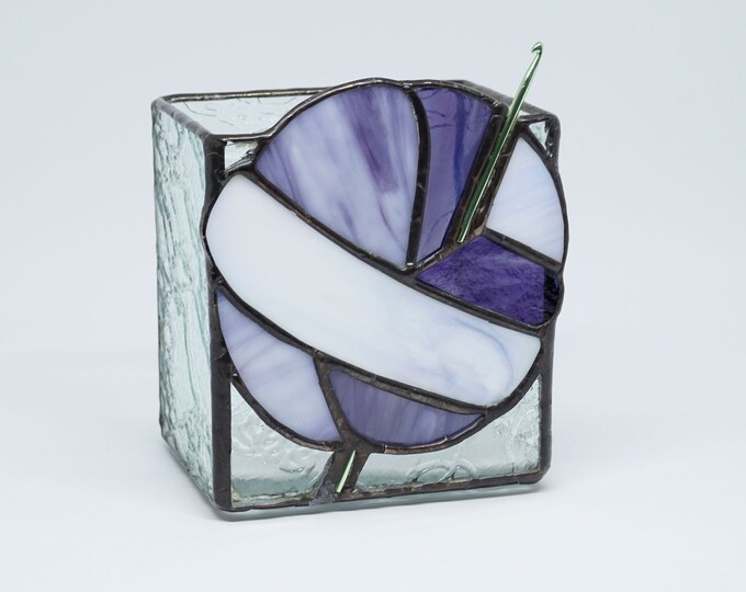Stained Glass Box, Crochet Hook Vase,stained Glass Vase, Purple Stained