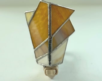 Stained Glass Night Light, brown stained glass, natural glass, baby gift, Abstract Stained Glass, Electric Nightlight, Boho stained glass