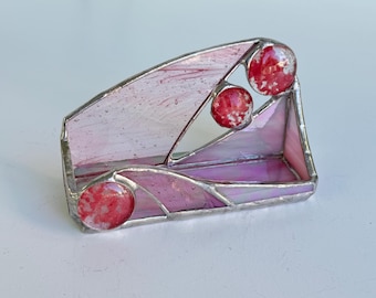 Pink Stained Glass Business Card Holder: Handmade Desk Accessory