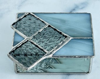 Silver Gray Entrelac Stained Glass Knit-inspired Jewelry box: knit stitches, gift for knitter