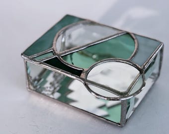 Geometric Stained Glass Box: Teal glass, Mirrored Base