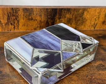 Stained Glass Trinket Box: Grape Purple Jewelry Box with Beveled Accents