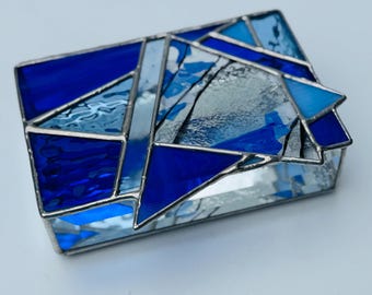 Cobalt Blue Stained Glass Star of David Jewelry Box: Judaica Inspired Trinket Box