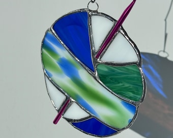 Stained Glass Ball of Yarn with crochet hook:, Sun Catcher for Crocheter