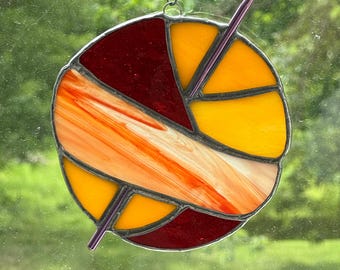 Stained Glass Ball of Yarn, Yarn Balls, Stained Glass Sun Catcher, Crochet sun catcher, gift for crocheter, orange stained glass, fiber art