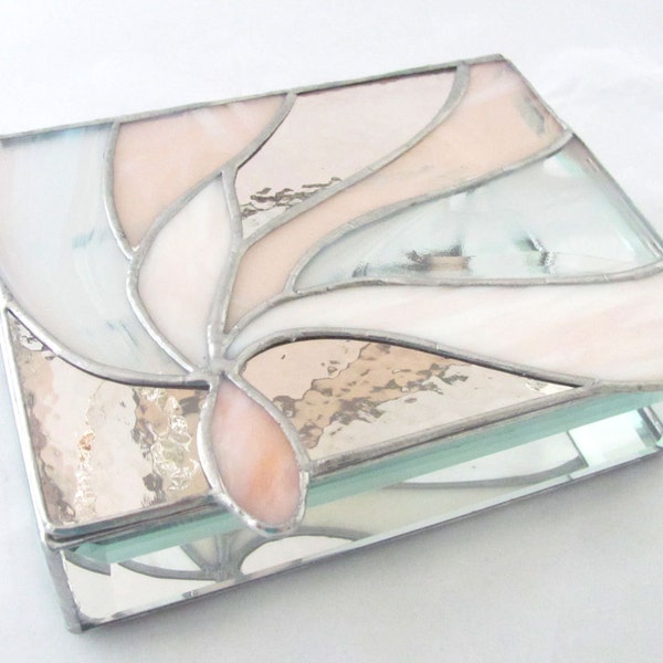 Stained Glass Jewelry Box, Stained Glass Box, Abstract stained glass, peach glass box, coffee table box, contemporary glass, abstract glass